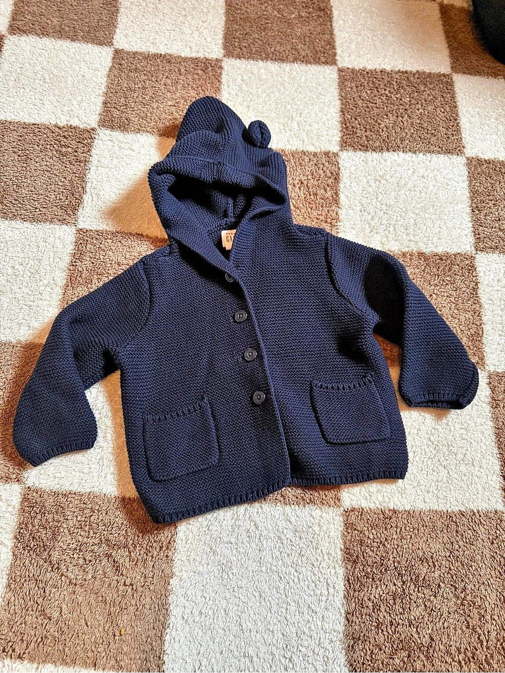 baby GAP Baby Bear Cardigan Hooded Knit Jacket Blue Baby 12-18 Months